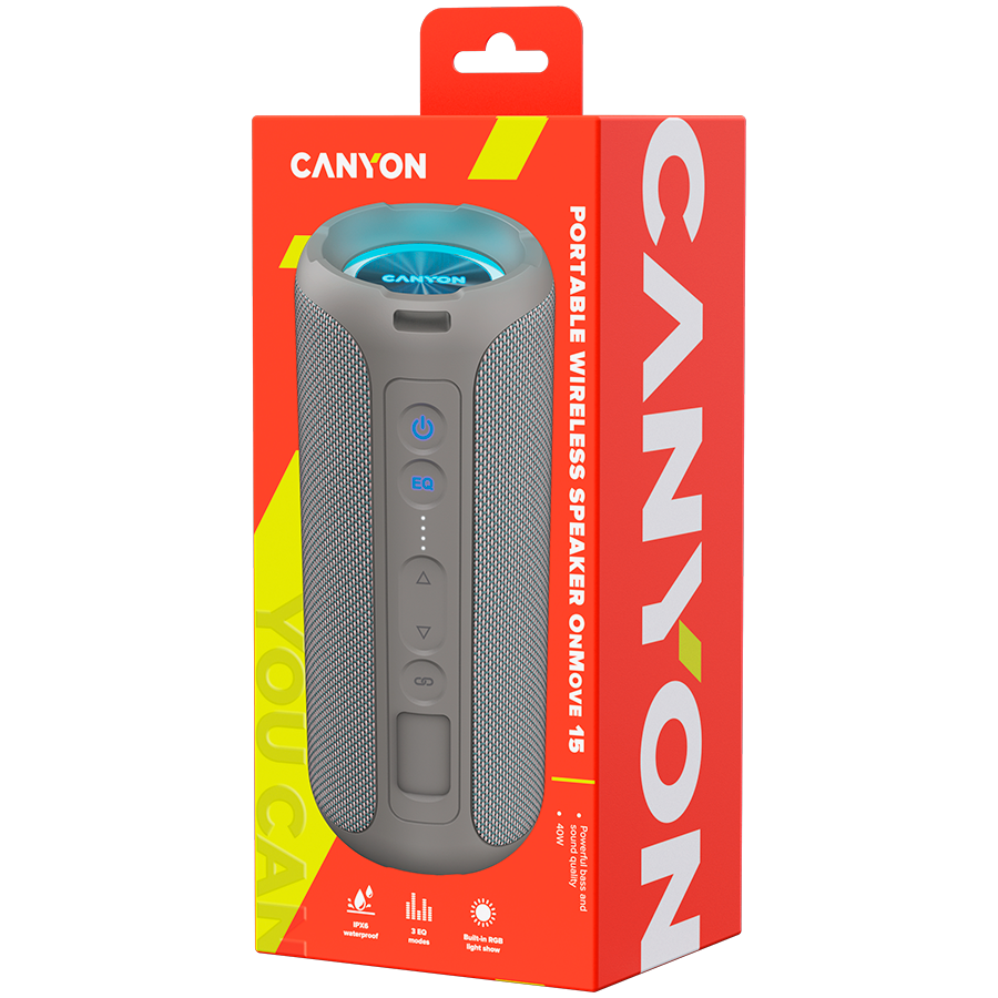 CANYON OnMove 15, Bluetooth speaker,Beige, IPX6,2*20W,7.4V 2600mah battery, EQ,TWS,AUX,Hand-free-5