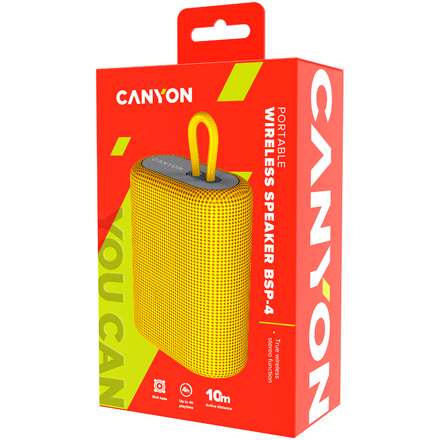 Zvučnik CANYON BSP-4 (Bluetooth 5.0, 1200mAh, TWS, TF kartica, FM radio, žuta)-3