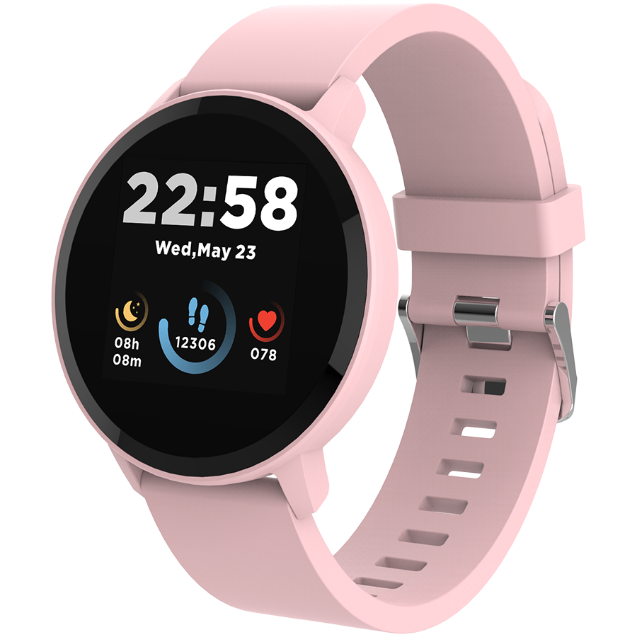 Smart watch, 1.3inches IPS full touch screen, Round watch, IP68 waterproof, multi-sport mode, BT5.0, compatibility with iOS and android, Pink, Host 25.2*42.5*10.7mm, Strap 20*250mm, 45g-0