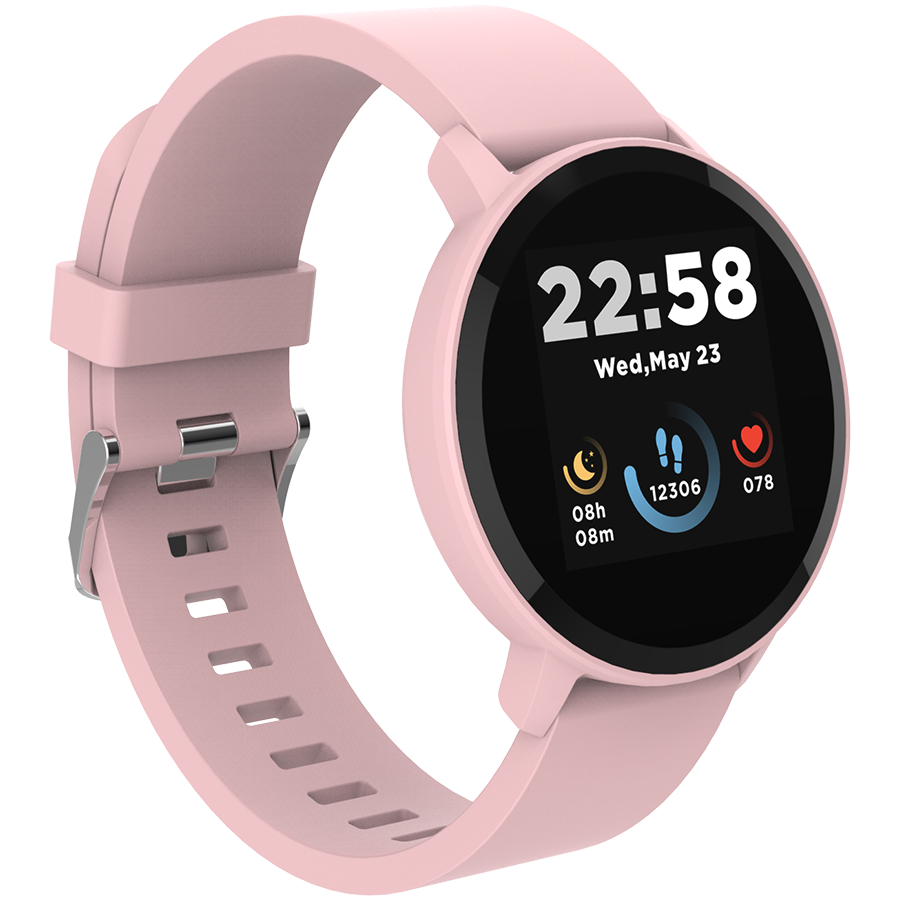 Smart watch, 1.3inches IPS full touch screen, Round watch, IP68 waterproof, multi-sport mode, BT5.0, compatibility with iOS and android, Pink, Host 25.2*42.5*10.7mm, Strap 20*250mm, 45g-1