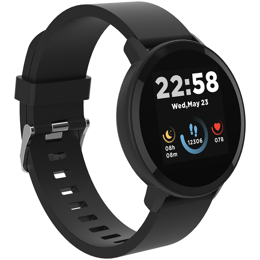 Smart watch, 1.3inches IPS full touch screen, Round watch, IP68 waterproof, multi-sport mode, BT5.0, compatibility with iOS and android crna , Host 25.2*42.5*10.7mm, Strap 20*250mm, 45g-1