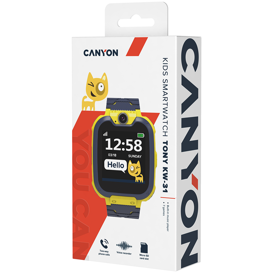 Dječji pametni sat CANYON Tony Kids CNE-KW31YB žuti, Micro-Sim-3