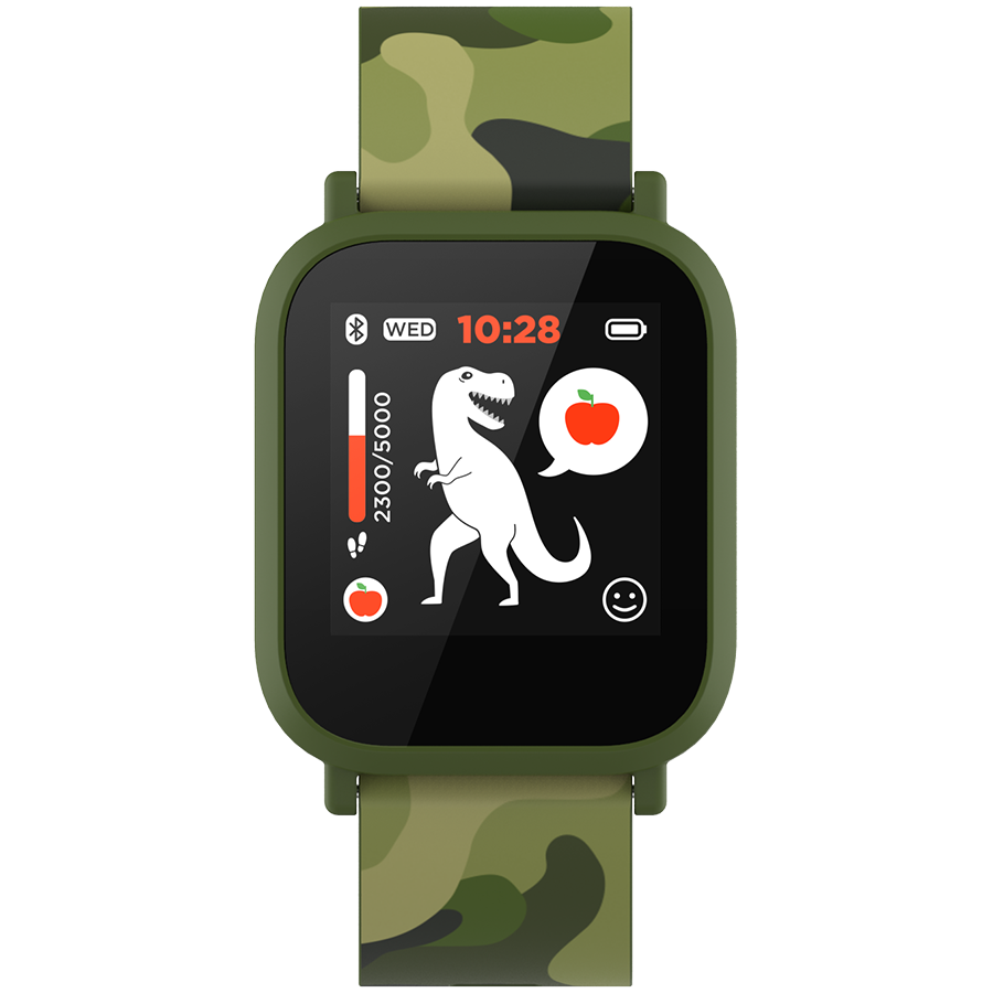 Teenager smart watch, 1.3 inches IPS full touch screen, green plastic body, IP68 waterproof, BT5.0, multi-sport mode, built-in kids game, compatibility with iOS and android, 155mAh battery, Host D42x-1