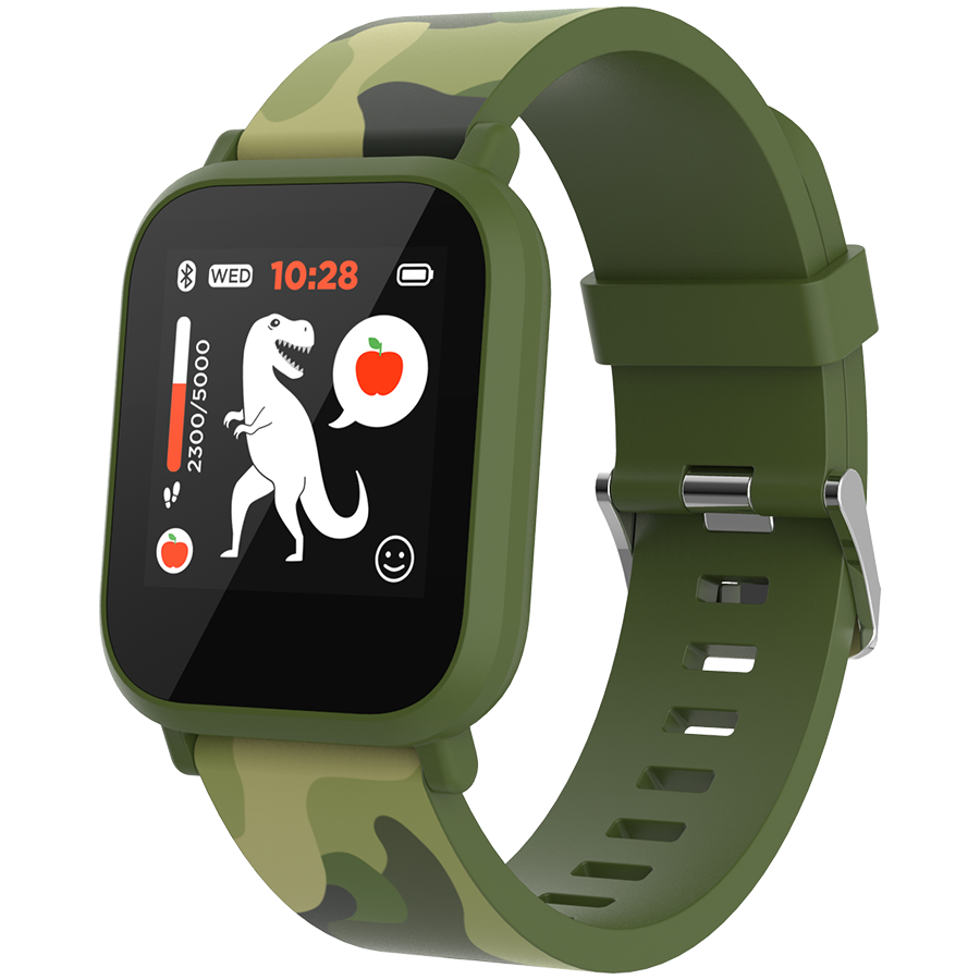 Teenager smart watch, 1.3 inches IPS full touch screen, green plastic body, IP68 waterproof, BT5.0, multi-sport mode, built-in kids game, compatibility with iOS and android, 155mAh battery, Host D42x-0
