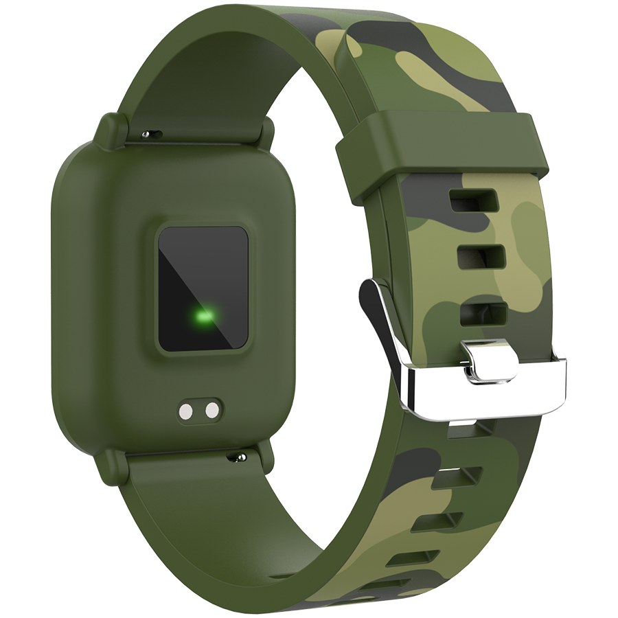 Teenager smart watch, 1.3 inches IPS full touch screen, green plastic body, IP68 waterproof, BT5.0, multi-sport mode, built-in kids game, compatibility with iOS and android, 155mAh battery, Host D42x-2