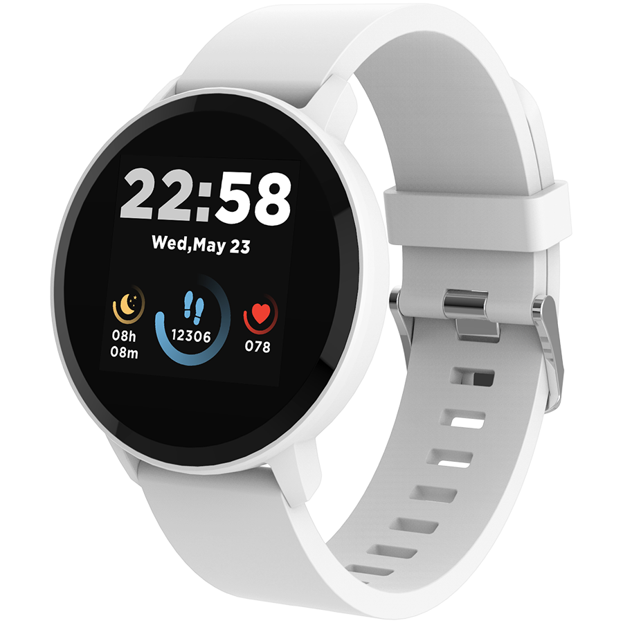 Smart watch, 1.3inches IPS full touch screen, Round watch, IP68 waterproof, multi-sport mode, BT5.0, compatibility with iOS and android, Silver white , Host 25.2*42.5*10.7mm, Strap 20*250mm, 45g-0
