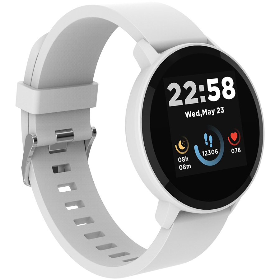 Smart watch, 1.3inches IPS full touch screen, Round watch, IP68 waterproof, multi-sport mode, BT5.0, compatibility with iOS and android, Silver white , Host 25.2*42.5*10.7mm, Strap 20*250mm, 45g-1