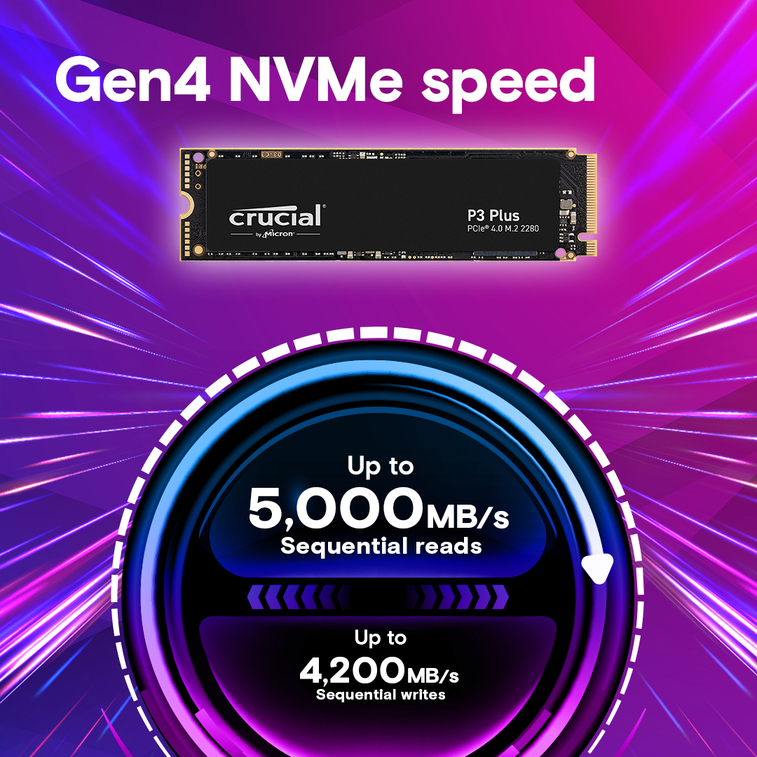 Crucial SSD P3 Plus 1000GB/1TB M.2 2280 PCIE Gen4.0 3D NAND, R/W: 5000/4200 MB/s, Storage Executive + Acronis SW included-2