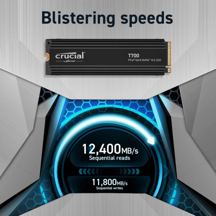 SSD CRUCIAL T700 1TB (kapacitet 1 TB, PCIe Gen5, NVMe, M.2 22x80mm, maksimalna brzina čitanja 11700 MB/s, maksimalna brzina pisanja 9500 MB/s, 3D NAND, heatsink)-3