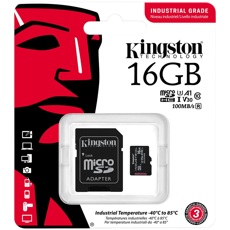 Micro SDXC kartica KINGSTON 16GB Industrial C10 A1 pSLC + SD Adapter (NAND Flash, Class 10 UHS-I U3, -40 do 85 °C, ECC tehnologija)-4
