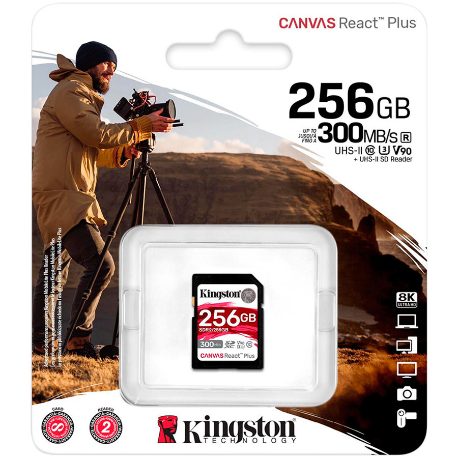 Kingston 256GB Canvas React Plus SDXC UHS-II 300R/260W U3 V90 for Full HD/4K/8K EAN: 740617301977-2