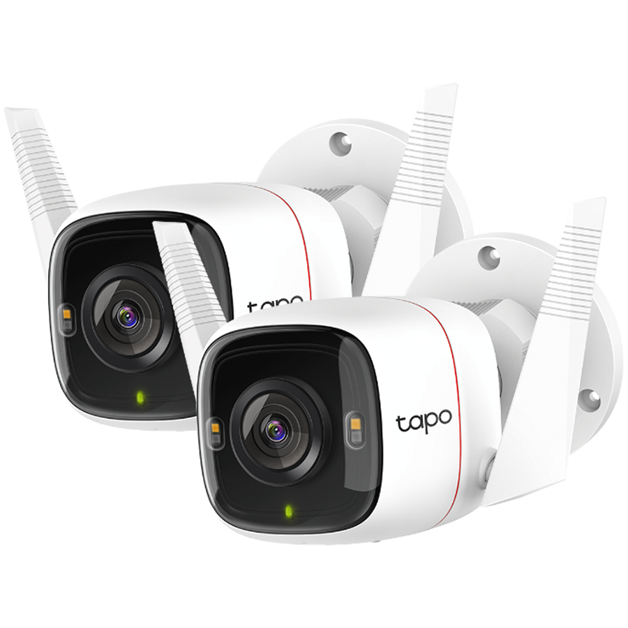Tapo C310P2 Outdoor Security Wi-Fi Camera, 2-Pack, 2K (2304x1296), 2.4 GHz, 2 × External Antennas, 1 × Ethernet Port, Smart AI Detection and Notifications (motion, people)