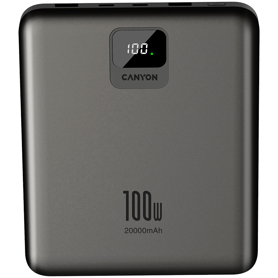 Power bank CANYON PB-2008 (20000 mAh, PD100W, QC3.0, USB Type C, Tamno siva)-0