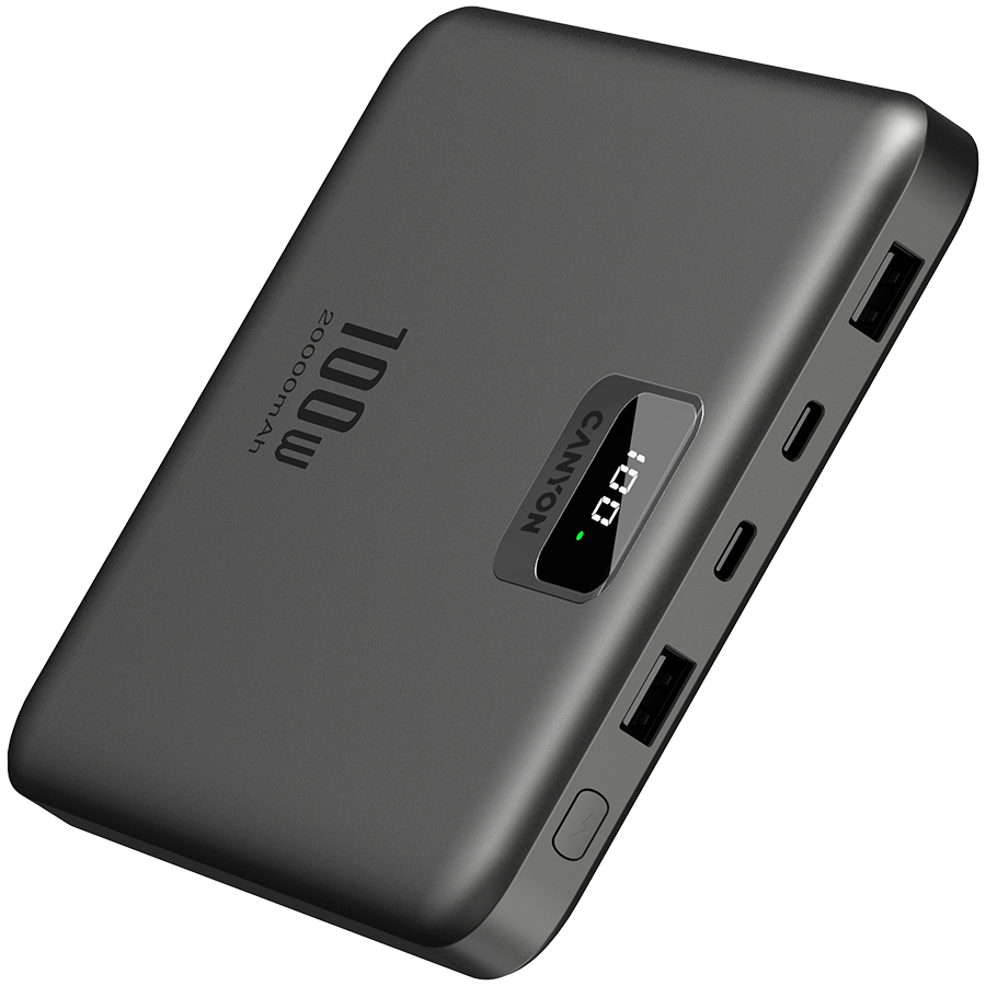 Power bank CANYON PB-2008 (20000 mAh, PD100W, QC3.0, USB Type C, Tamno siva)-2