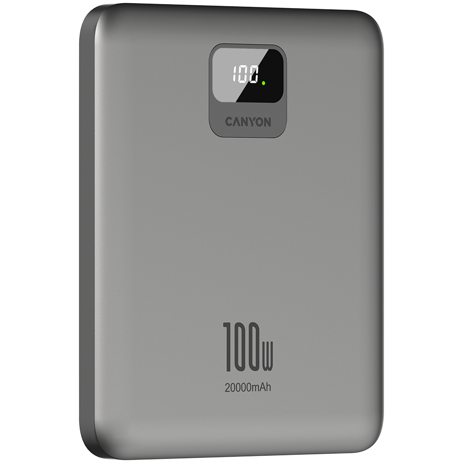 Power bank CANYON PB-2008 (20000 mAh, PD100W, QC3.0, USB Type C, Tamno siva)-4