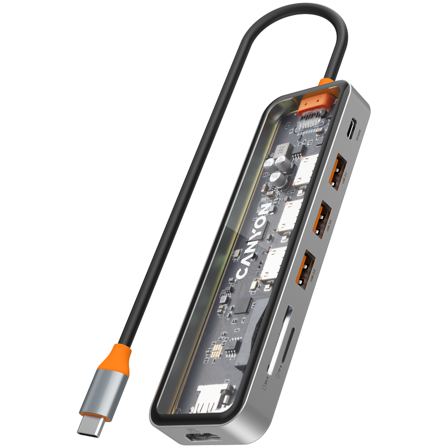 Hub CANYON DS-13 (7in1, USB-C, HDMI, 3x USB 3.0, čitač kartica)-0