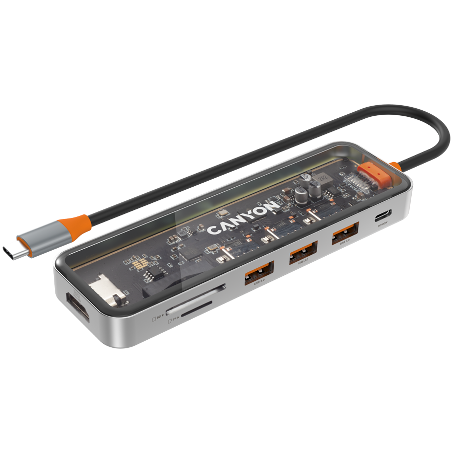 Hub CANYON DS-13 (7in1, USB-C, HDMI, 3x USB 3.0, čitač kartica)-1