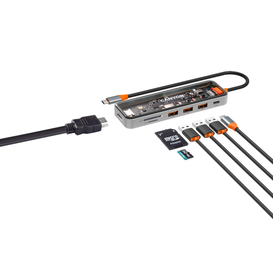 Hub CANYON DS-13 (7in1, USB-C, HDMI, 3x USB 3.0, čitač kartica)-5