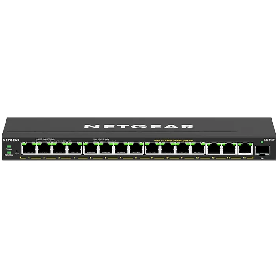 Switch NETGEAR 16PT GE PLUS SWCH W/ POE+ (Crna, 16 x RJ-45, 1 x SFP, Layer 2 i 3, Store and Forward)-5