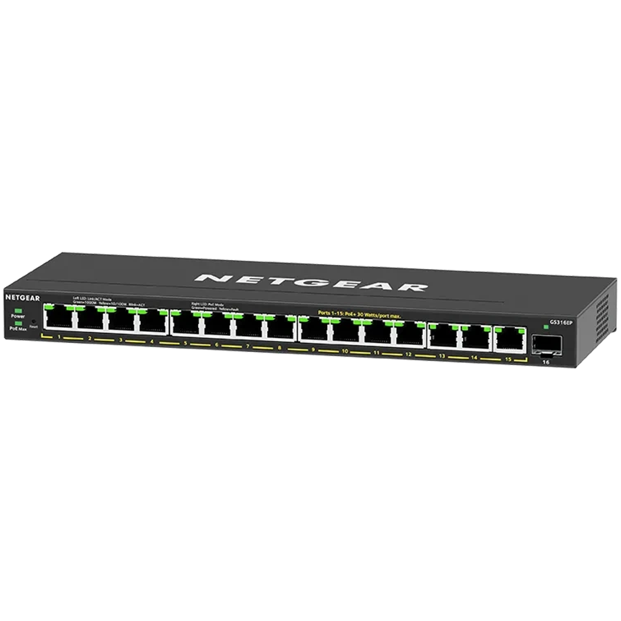 Switch NETGEAR 16PT GE PLUS SWCH W/ POE+ (Crna, 16 x RJ-45, 1 x SFP, Layer 2 i 3, Store and Forward)-7