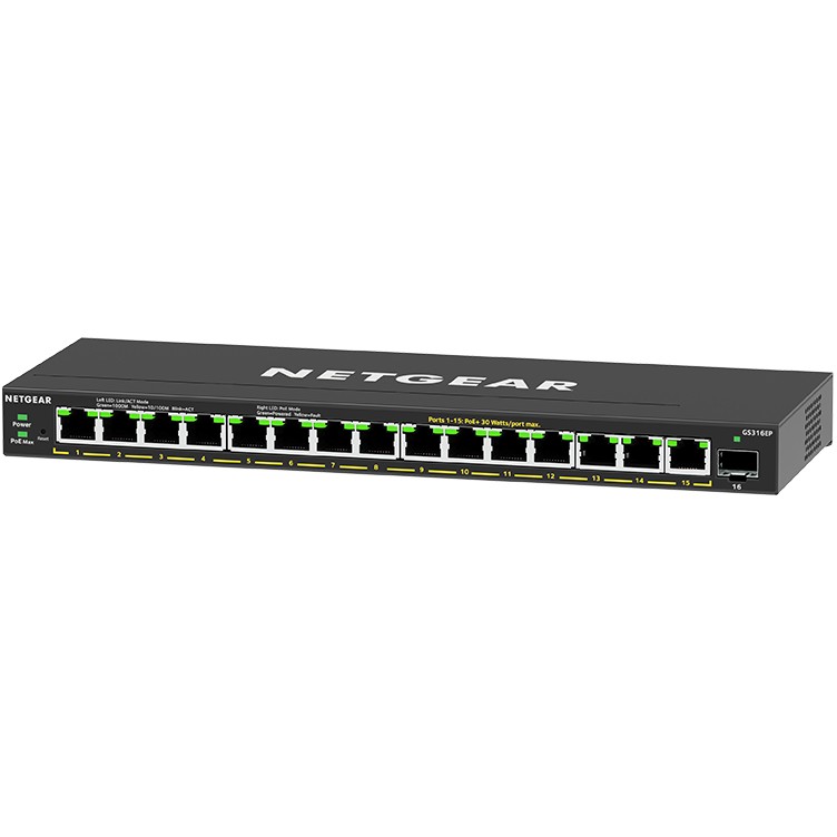 Switch NETGEAR 16PT GE PLUS SWCH W/ POE+ (Crna, 16 x RJ-45, 1 x SFP, Layer 2 i 3, Store and Forward)-2