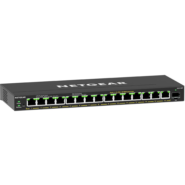 Switch NETGEAR 16PT GE PLUS SWCH W/ POE+ (Crna, 16 x RJ-45, 1 x SFP, Layer 2 i 3, Store and Forward)-4