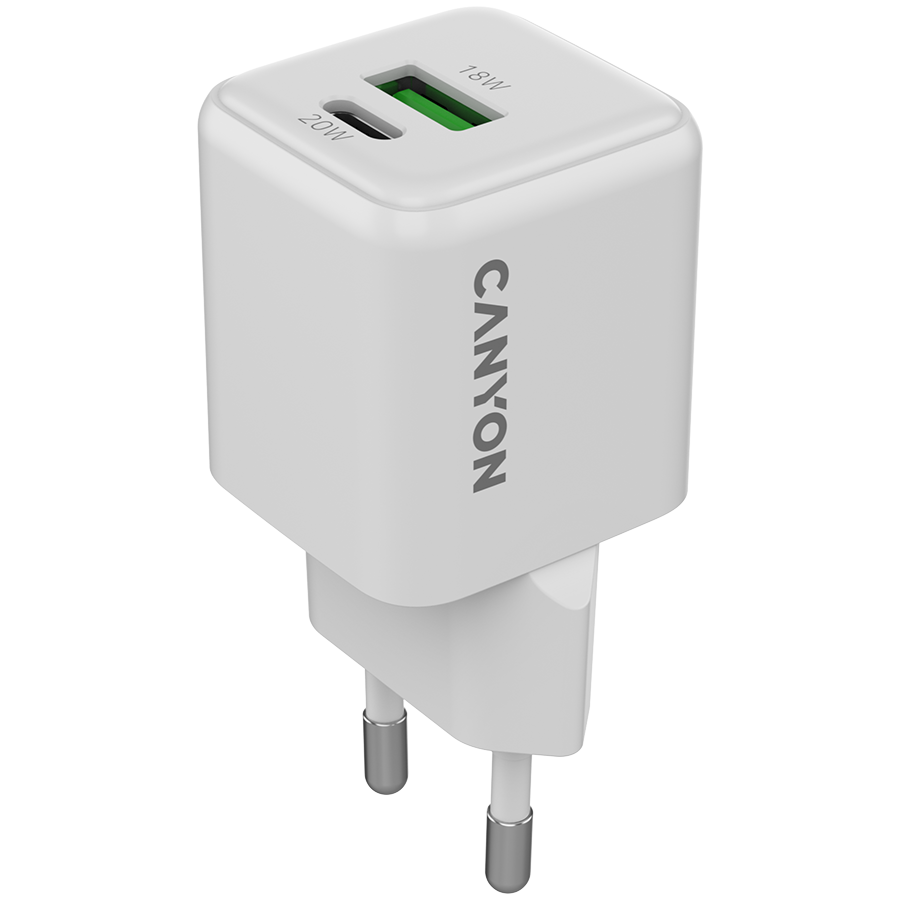 CANYON charger CU20AC GaN 20W 1xPD 1xQC EU White-0