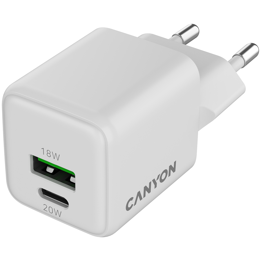 CANYON charger CU20AC GaN 20W 1xPD 1xQC EU White-1