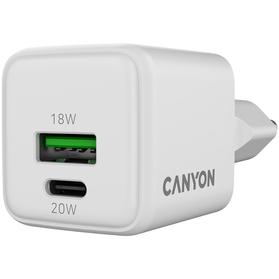 CANYON charger CU20AC GaN 20W 1xPD 1xQC EU White-2