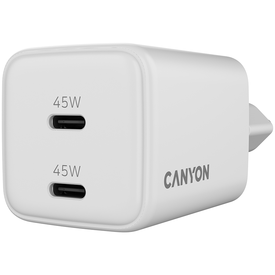 Punjač CANYON CU45CC GaN 45W (2x USB-C, bijeli, zaštita od prenapona, prekomjerne struje, kratkog spoja i pregrijavanja)-4