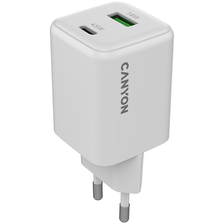 Punjač CANYON CU45AC (45 W, 1xPD, 1xQC, GaN Technology, bijela)-0