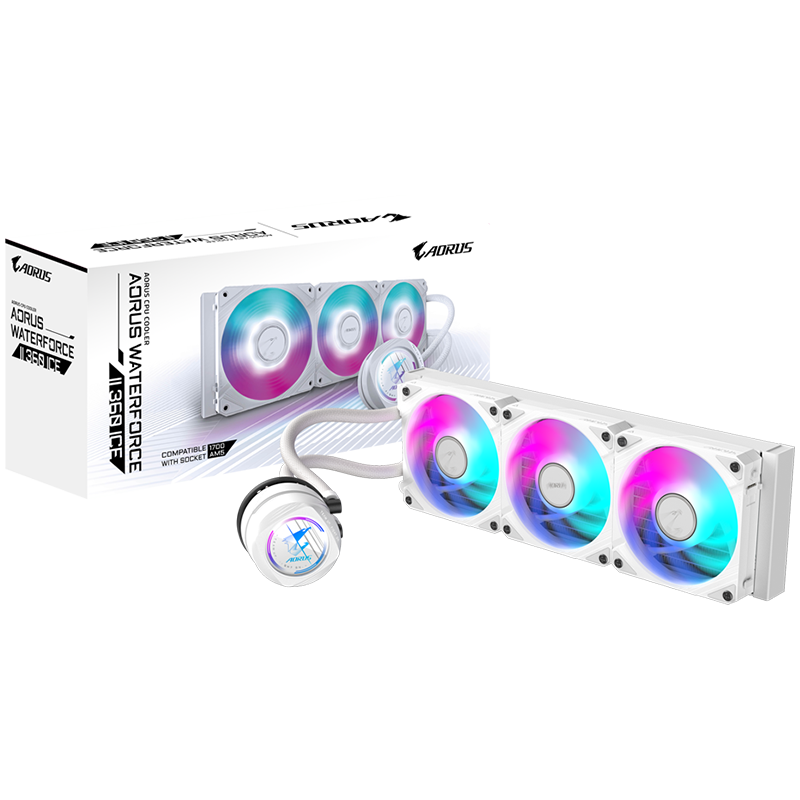 CPU HYPERX GIGABYTE AORUS WATERFORCE II COOLER 360 (air flow 64.95 cfm, bearing hydrodynamic bearing, cooling system type cpu liquid cooling system, external color white, rated speed max 3400 rpm, rated speed min 1600 rpm, typical operating noise level 36.9 dB, warranty term 36 month(s))-0