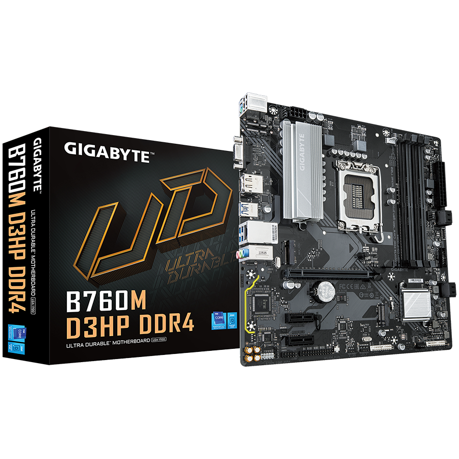 Matična ploča GIGABYTE MB B760M D3HP DDR4 (LGA1700, 4x DDR4 128GB, 1x PCI-E 4.0 x16x16, 2x M.2 PCIe 4.0, 1x DP, 1x HDMI, mATX, Retail)