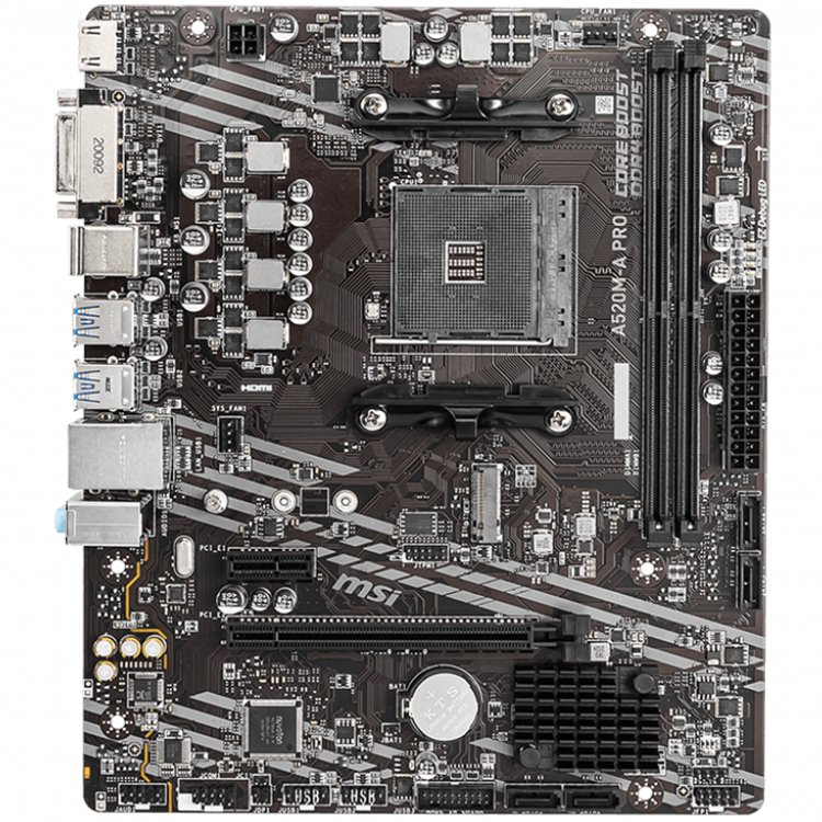 Main Board MSI A520M-A PRO (amd a520, socket am4, 2x ddr4, 1x pci-e 3.0 x16 slot, 1x m.2 slot, 4x usb 3.2 gen1, 2x usb 2.0, 1x hdmi, 1x dvi-d, gigabit lan, 7.1 hd audio, matx)-1
