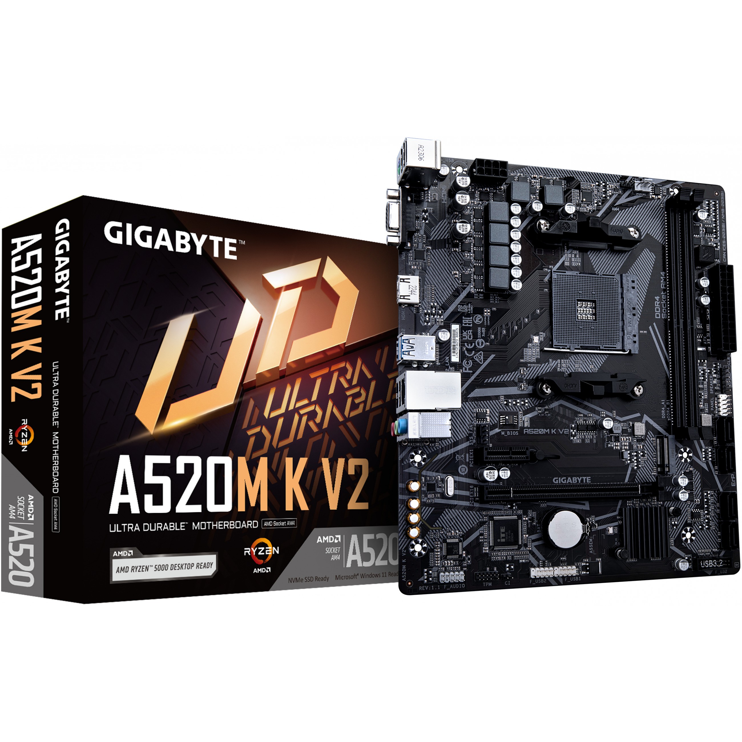 GIGABYTE A520M K V2, DDR4, SATA3, USB3.2Gen1, HDMI, AM4 mATX-8