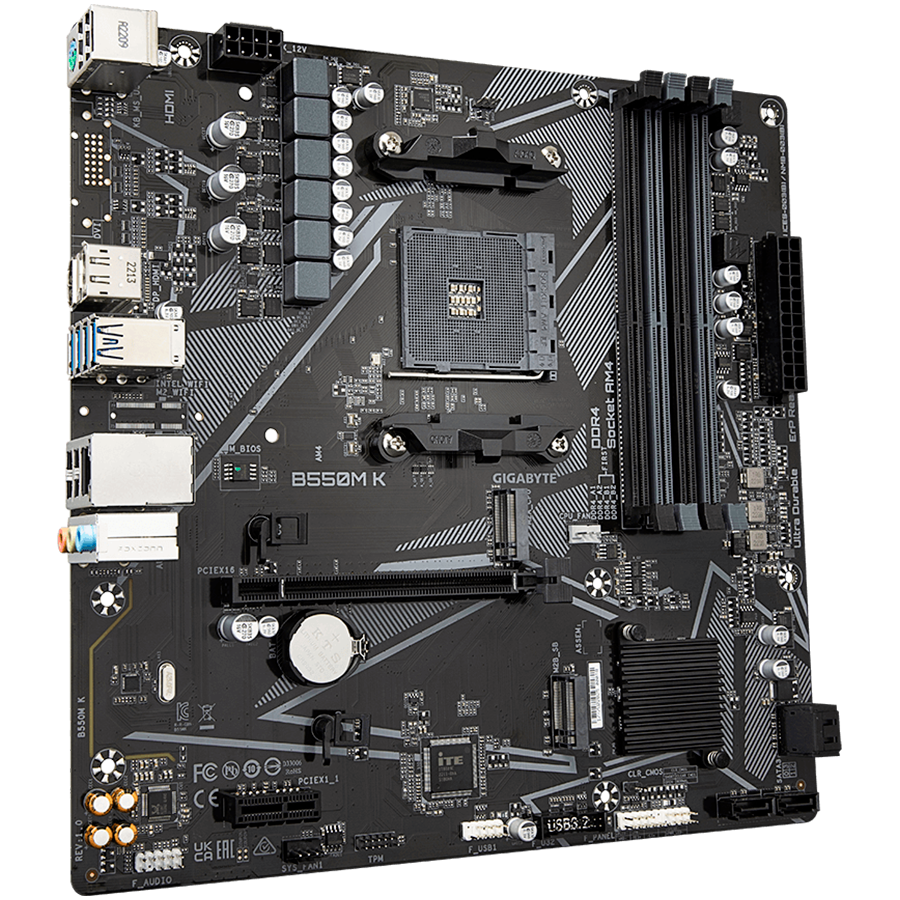 GIGABYTE MB B550 4 x DDR4 PCIe 3.0 2 x M.2 4 x SATA 1 x DisplayPort 1 x HDMI port Micro ATX-2