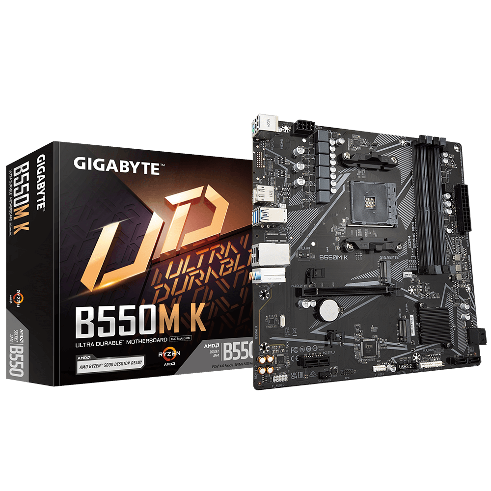 GIGABYTE MB B550 4 x DDR4 PCIe 3.0 2 x M.2 4 x SATA 1 x DisplayPort 1 x HDMI port Micro ATX-1