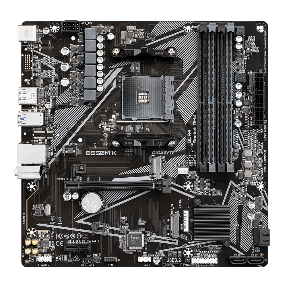 GIGABYTE MB B550 4 x DDR4 PCIe 3.0 2 x M.2 4 x SATA 1 x DisplayPort 1 x HDMI port Micro ATX-5