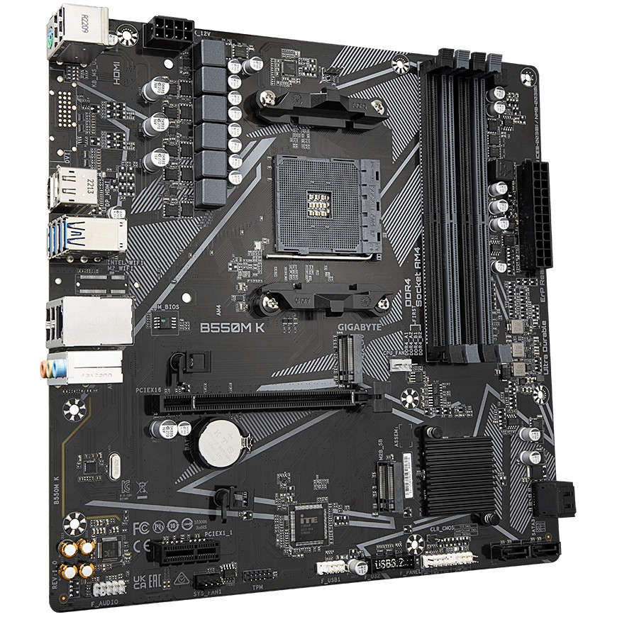 GIGABYTE MB B550 4 x DDR4 PCIe 3.0 2 x M.2 4 x SATA 1 x DisplayPort 1 x HDMI port Micro ATX-9
