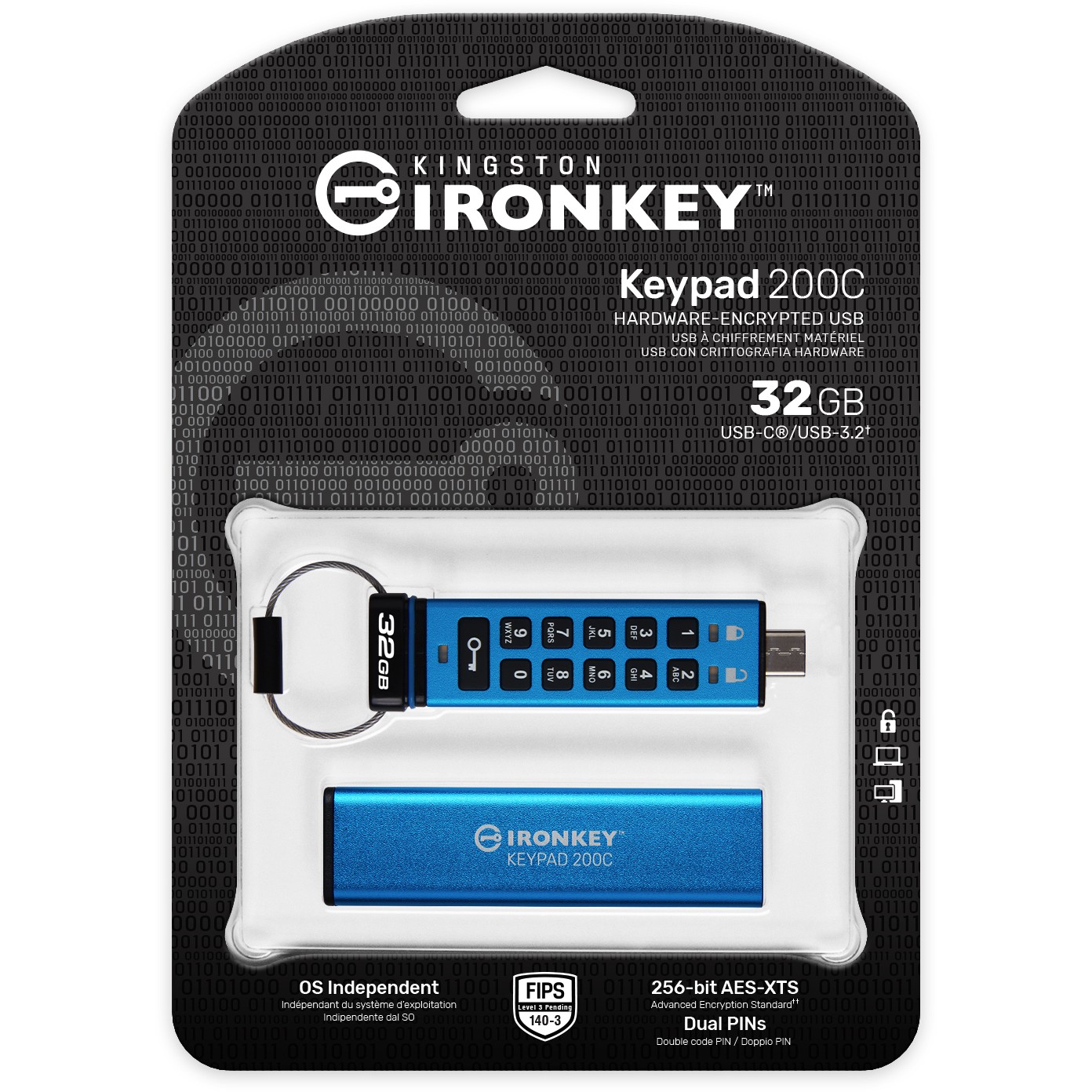 USB stick KINGSTON 32GB IronKey Keypad 200C FIPS 140-3 Lvl 3 AES-256-4