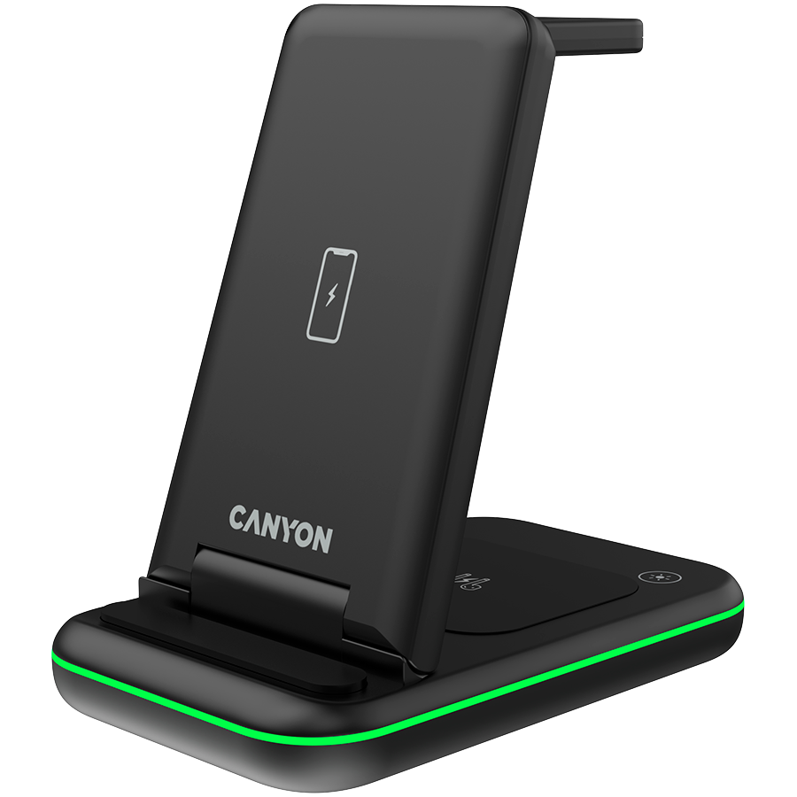 Bežični punjač CANYON WS-304 (15W, 3u1, crni, USB Type C, QC18W EU utikač)-1