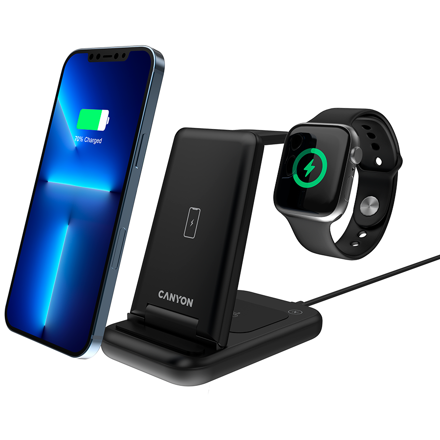Bežični punjač CANYON WS-304 (15W, 3u1, crni, USB Type C, QC18W EU utikač)-3
