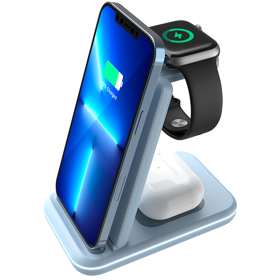 Bežični punjač CANYON WS-304 15W 3u1 (plavi, USB Type C, maksimalna izlazna snaga 15W, duljina kabela 1.2m, QC18W EU utikač)-0