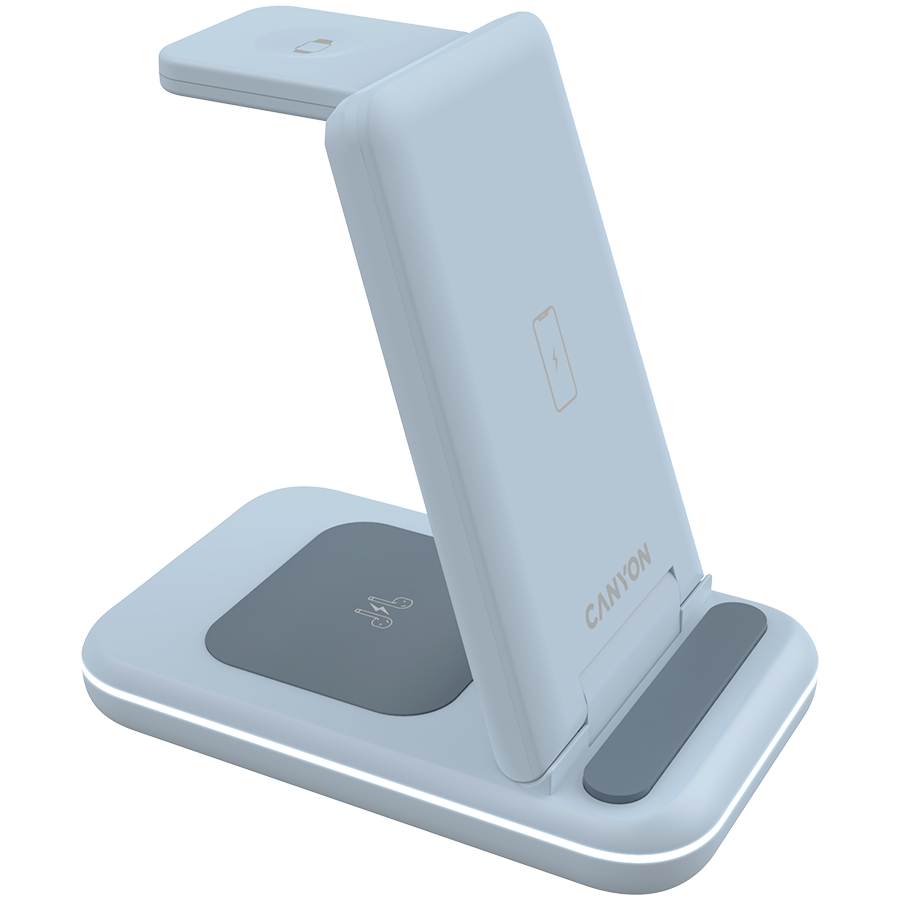 Bežični punjač CANYON WS-304 15W 3u1 (plavi, USB Type C, maksimalna izlazna snaga 15W, duljina kabela 1.2m, QC18W EU utikač)-3