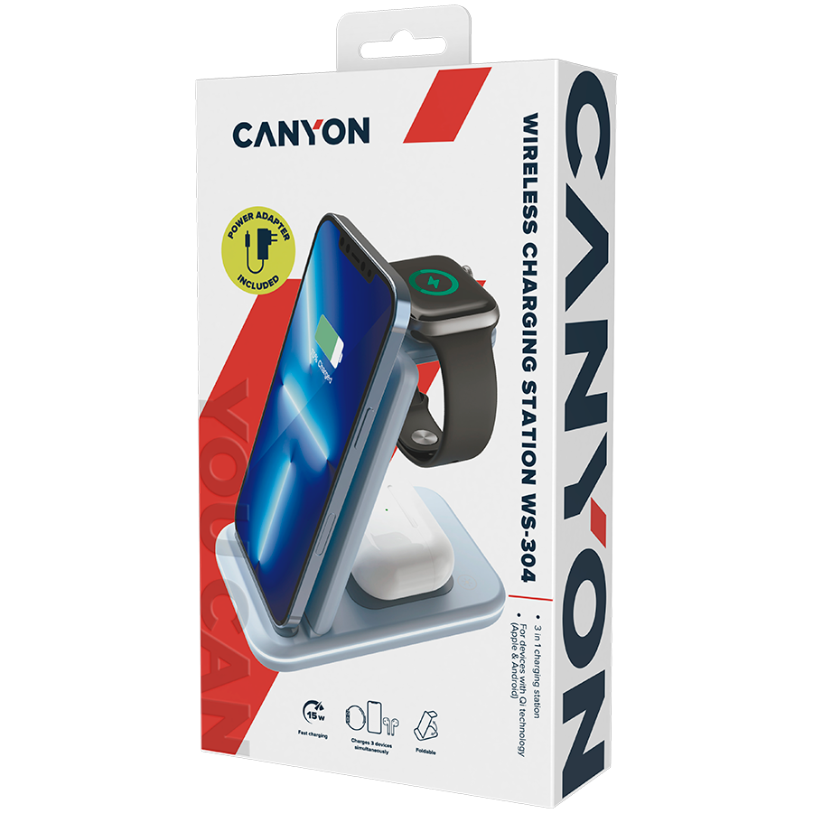 Bežični punjač CANYON WS-304 15W 3u1 (plavi, USB Type C, maksimalna izlazna snaga 15W, duljina kabela 1.2m, QC18W EU utikač)-8