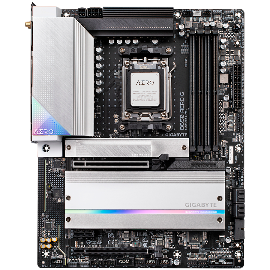 GIGABYTE Mainboard Desktop B650 AERO G (AM5, 4x DDR5 256GB, 1x PCI-E 4.0 x16x16, 1x PCI-E 4.0 x16x4, 1x PCI-E 3.0 x16x1, 1x M.2 PCIe 5.0, 2x M.2 PCIe 4.0, 4x SATA, 1x DP, 1x HDMI, 1x USB Type-C, 7x US-1