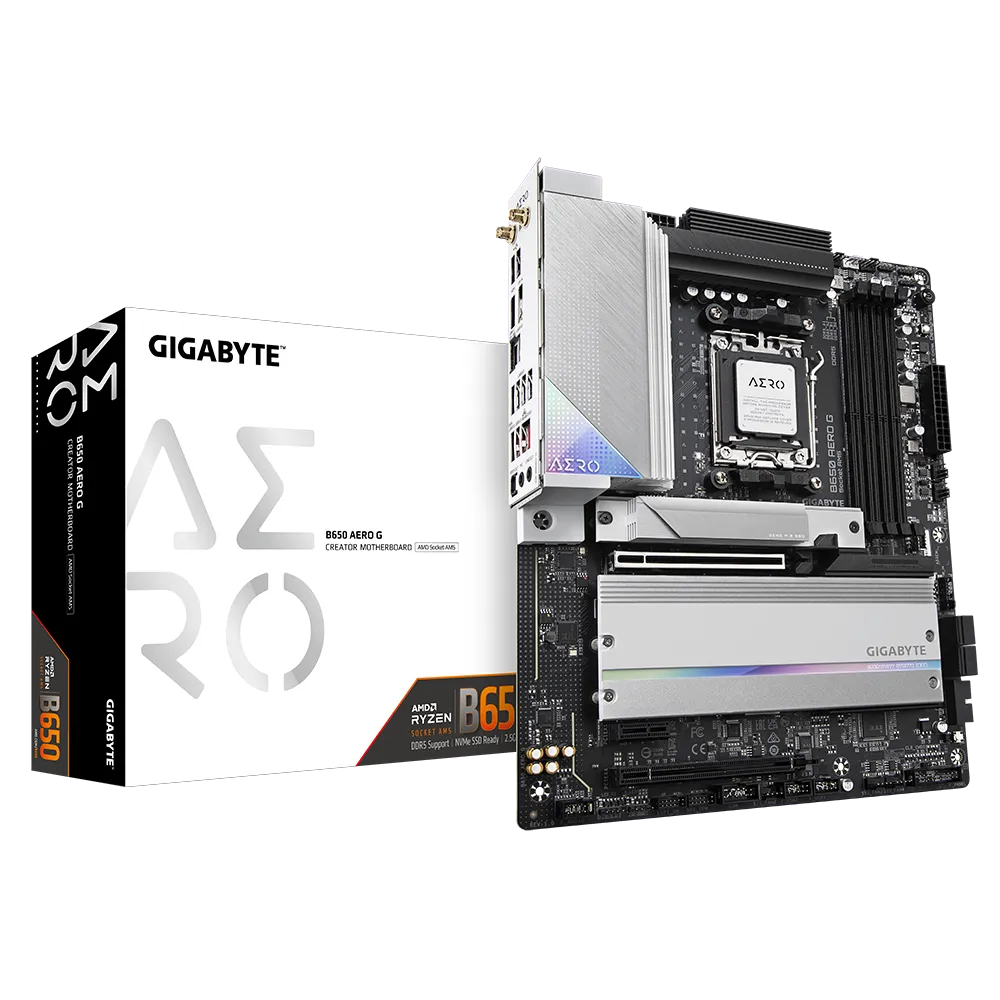 GIGABYTE Mainboard Desktop B650 AERO G (AM5, 4x DDR5 256GB, 1x PCI-E 4.0 x16x16, 1x PCI-E 4.0 x16x4, 1x PCI-E 3.0 x16x1, 1x M.2 PCIe 5.0, 2x M.2 PCIe 4.0, 4x SATA, 1x DP, 1x HDMI, 1x USB Type-C, 7x US-2