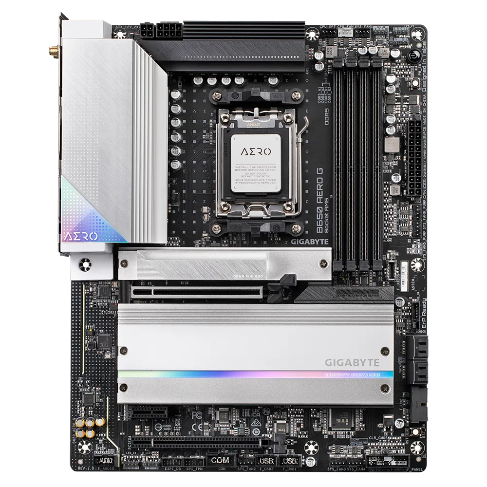 GIGABYTE Mainboard Desktop B650 AERO G (AM5, 4x DDR5 256GB, 1x PCI-E 4.0 x16x16, 1x PCI-E 4.0 x16x4, 1x PCI-E 3.0 x16x1, 1x M.2 PCIe 5.0, 2x M.2 PCIe 4.0, 4x SATA, 1x DP, 1x HDMI, 1x USB Type-C, 7x US-7