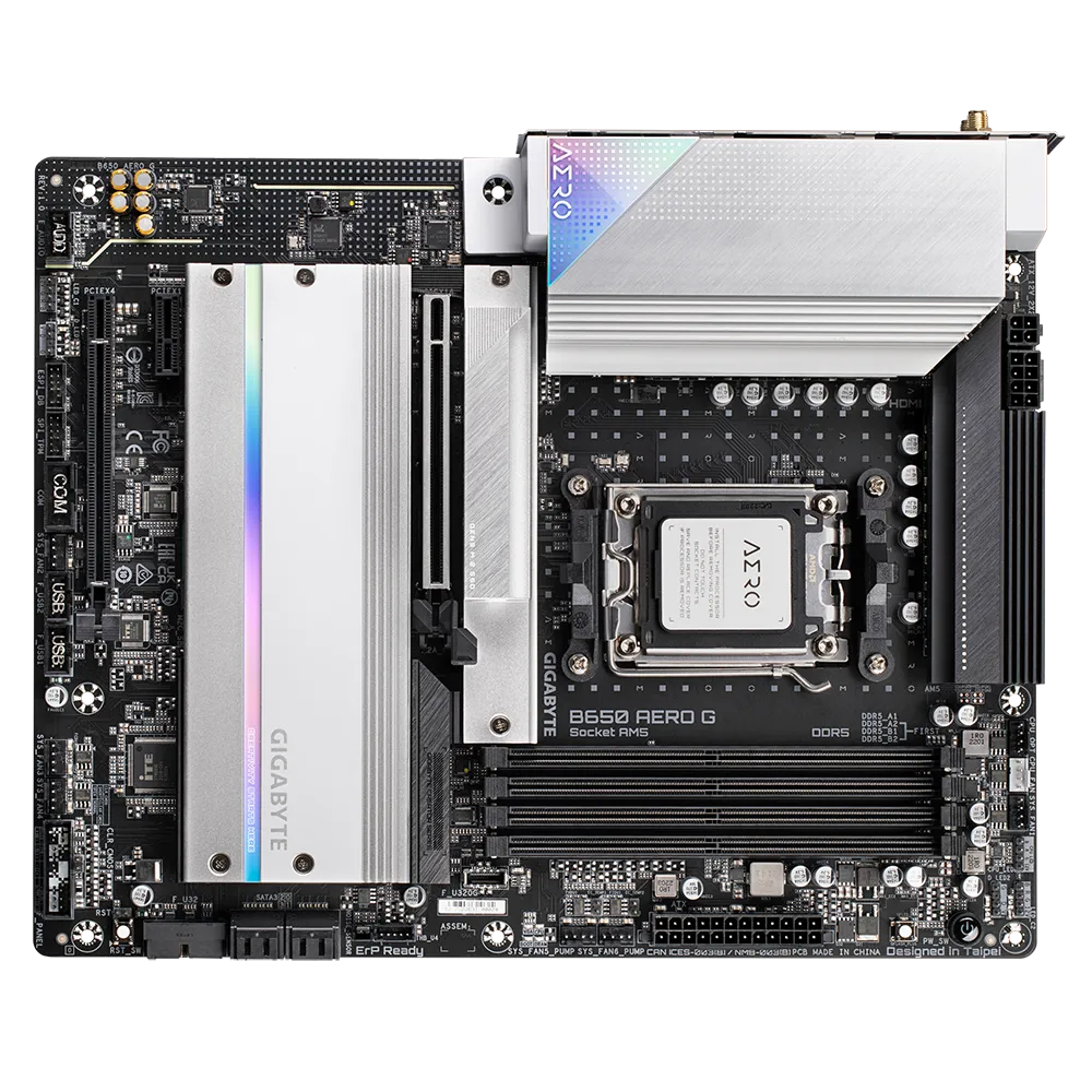 GIGABYTE Mainboard Desktop B650 AERO G (AM5, 4x DDR5 256GB, 1x PCI-E 4.0 x16x16, 1x PCI-E 4.0 x16x4, 1x PCI-E 3.0 x16x1, 1x M.2 PCIe 5.0, 2x M.2 PCIe 4.0, 4x SATA, 1x DP, 1x HDMI, 1x USB Type-C, 7x US-6