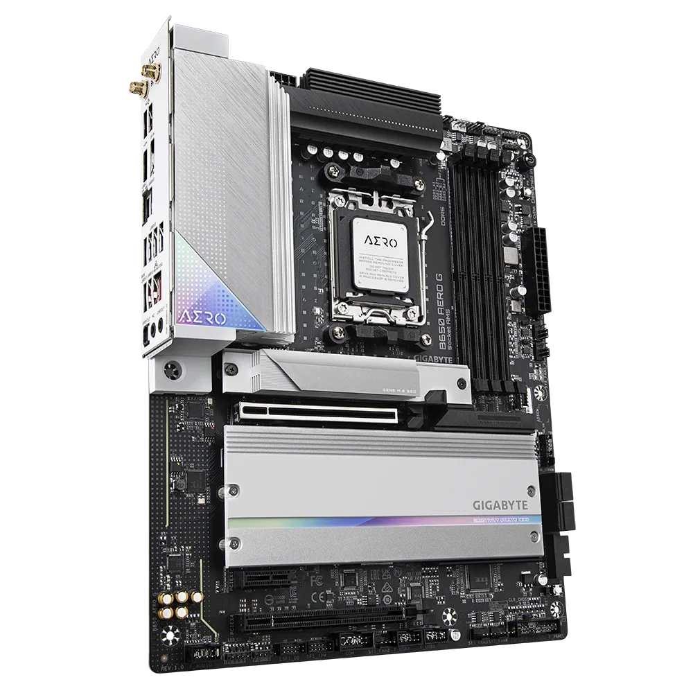 GIGABYTE Mainboard Desktop B650 AERO G (AM5, 4x DDR5 256GB, 1x PCI-E 4.0 x16x16, 1x PCI-E 4.0 x16x4, 1x PCI-E 3.0 x16x1, 1x M.2 PCIe 5.0, 2x M.2 PCIe 4.0, 4x SATA, 1x DP, 1x HDMI, 1x USB Type-C, 7x US-4